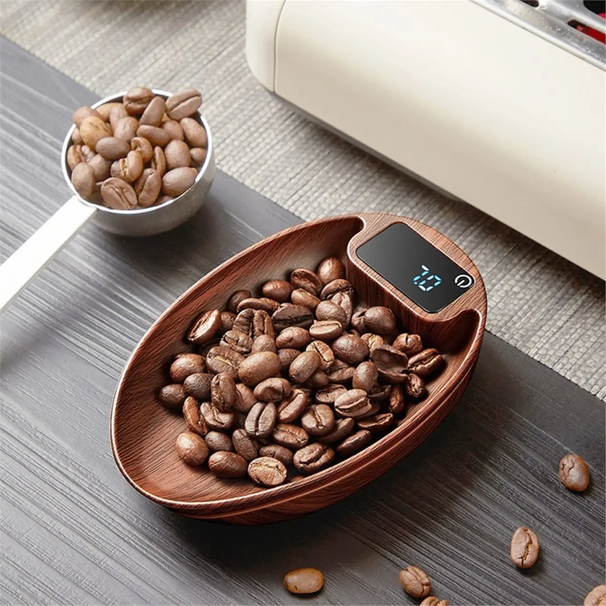 2026 New Coffee Bean Weighing Dish, Walnut Wooden Espresso Scale, Rechargeable Kitchen Scale with Digital LED, Touch Sensor