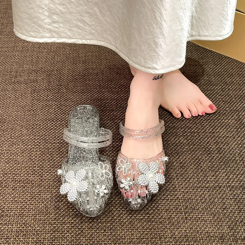 New Korean Height Increasing Crystal Jelly Shoes Summer Fashion Casual Two Wear Sandal Slippers Beach Outdoor Daily Slippers