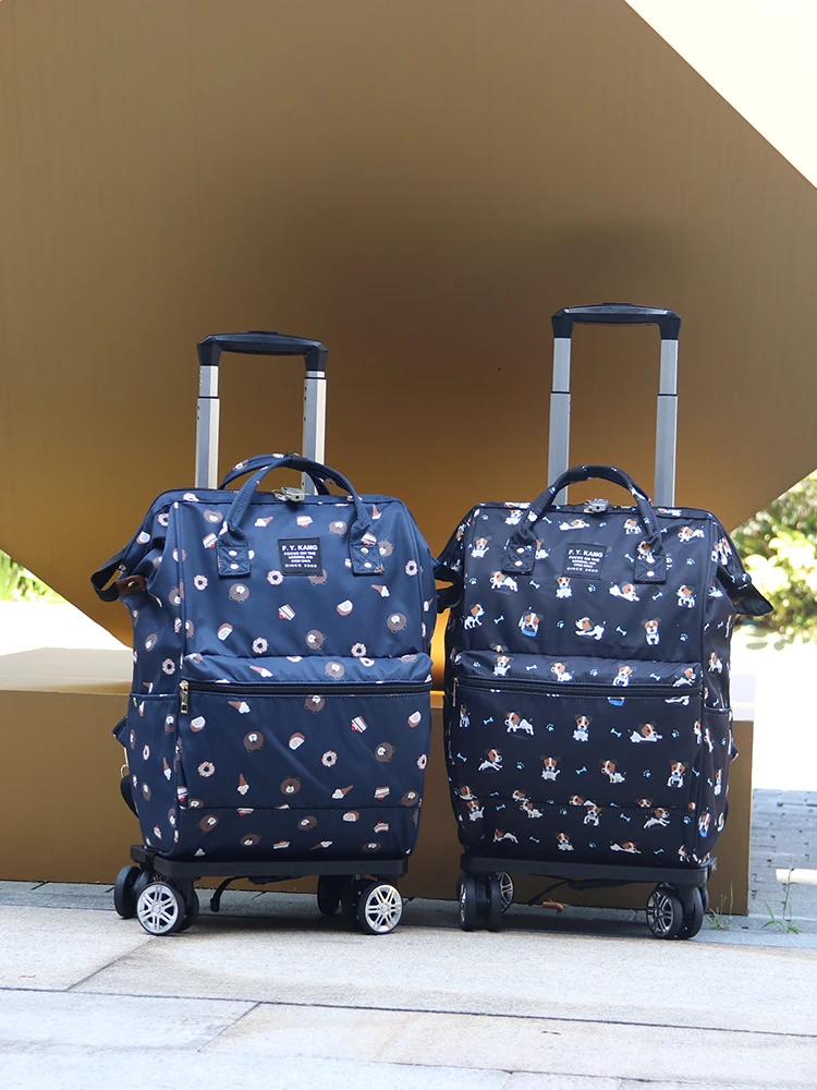 軽量拡張型トラベルバッグ、取り外し可能なプルロッド付きハンドバッグ、女性用オックスフォード生地製ホイールバッグ