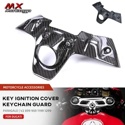 For DUCATI Panigale V2 899 959 1199 1299 Motorcycle Key Ignition Cover Front Tank Switch Keychain Guard 100% Carbon Fiber Parts