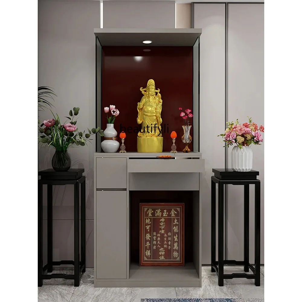 Buddha Shrine Household Incense Burner Table Buddha Cabinet Modern Glass Buddha Frame Solid Wood Shrine Clothes Closet