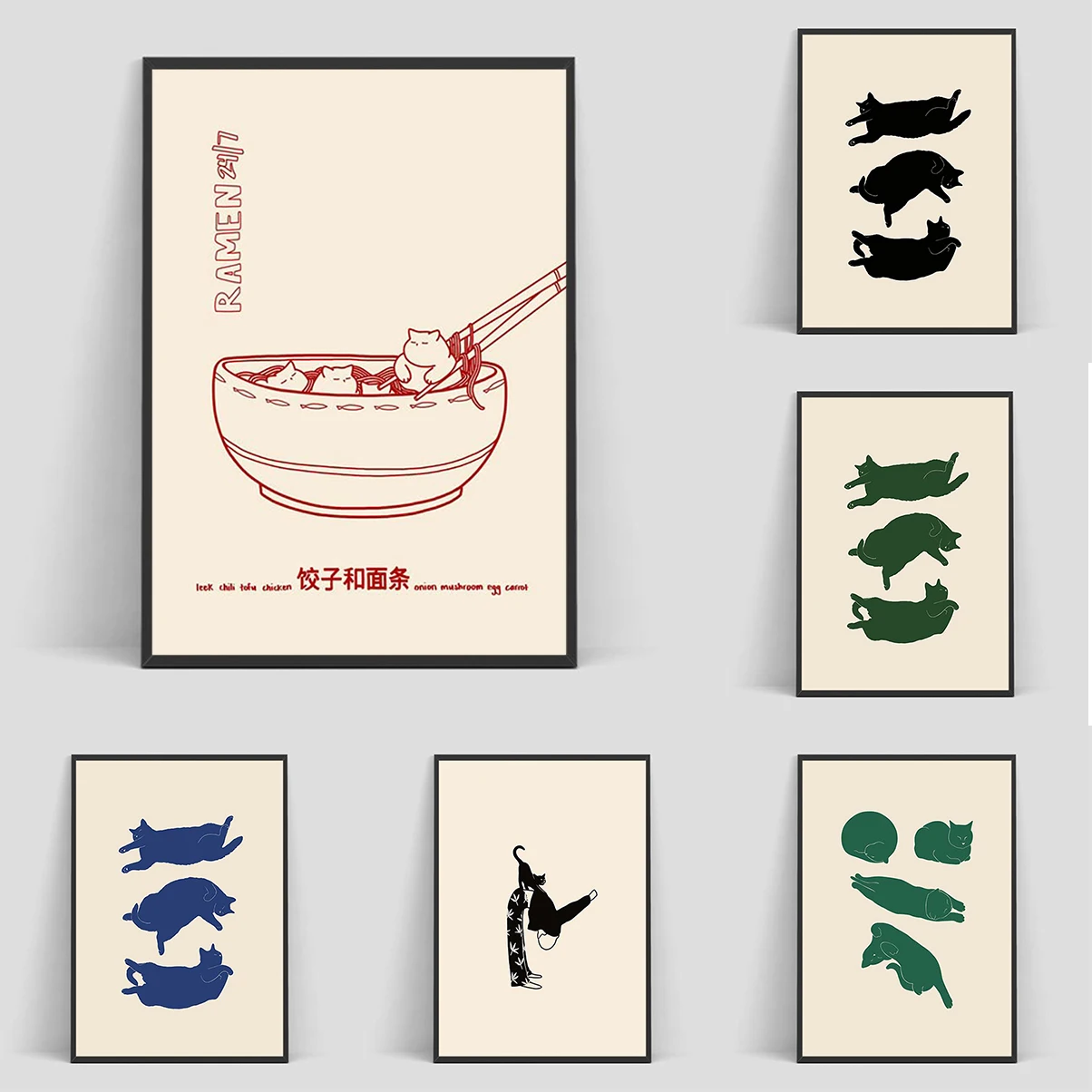 

Minimalist Aesthetic Cute Animal Wall Art Illustration Poster Sleepy Kitties Canvas Painting Home Decor Cat Lover Gift