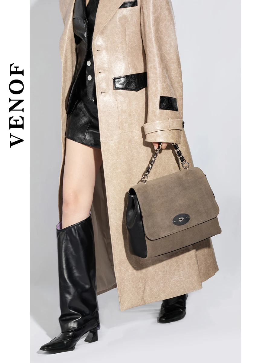 Venof New Fashion Genuine Leather Chain Bag Suede Female Shoulder Casual Commute Working Bag High Quality Simple Ladies 2023 Bag