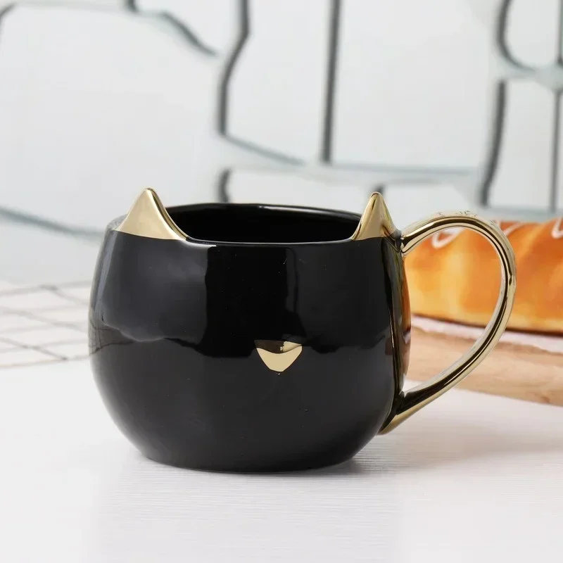 Cat Ears Ceramic Mug Golden Cat Shape Gold-plated Coffee Mugs Couple Breakfase Oat Milk Cup Christmas Valentine\'s Day Gift Mug