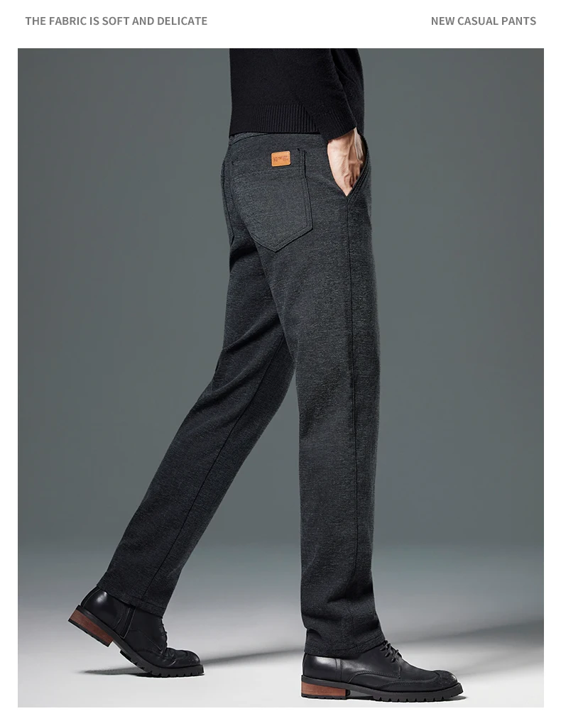 Herbst-Winter-Herren-Freizeithose, Business-Slim-Fit, gerade geschnitten, mit elastischem Bund, Arbeitshose, Cargo-Hose, einfarbig, koreanischer Stil, Stretch-Hose für Herren – Detail 8