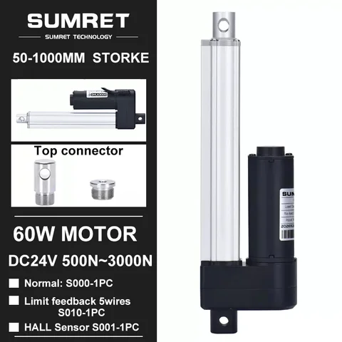 전기 선형 액추에이터, 문짝 오프너 모터, 텔레스코픽 튜브, 50-1000mm 스트로크, 24V, 3000N, 1000mm, 800mm, 500mm, 300mm, 100mm