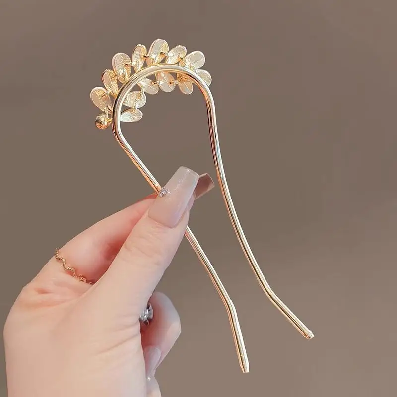 1 Stück Eleganter Perlenblumen-Haarkamm, französische Retro-Haarspange, U-förmige Haarnadel aus Legierung für Damen, Alltags-Haarschmuck〔CC55〕 – Detail 13