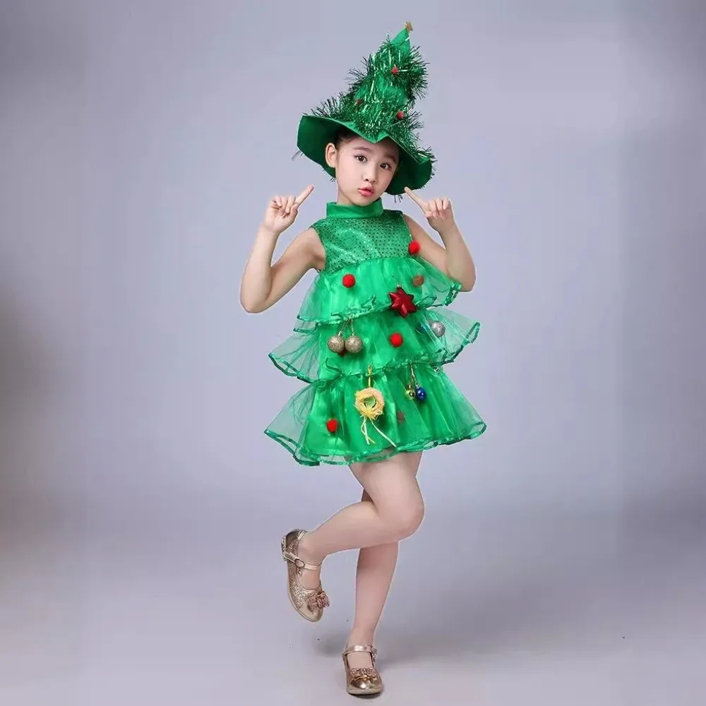 

New Fancy New Year Frock Xmas Tree Green Christmas Tree Dress Multi-layer Stage Performance Clothing Prop Party Festival