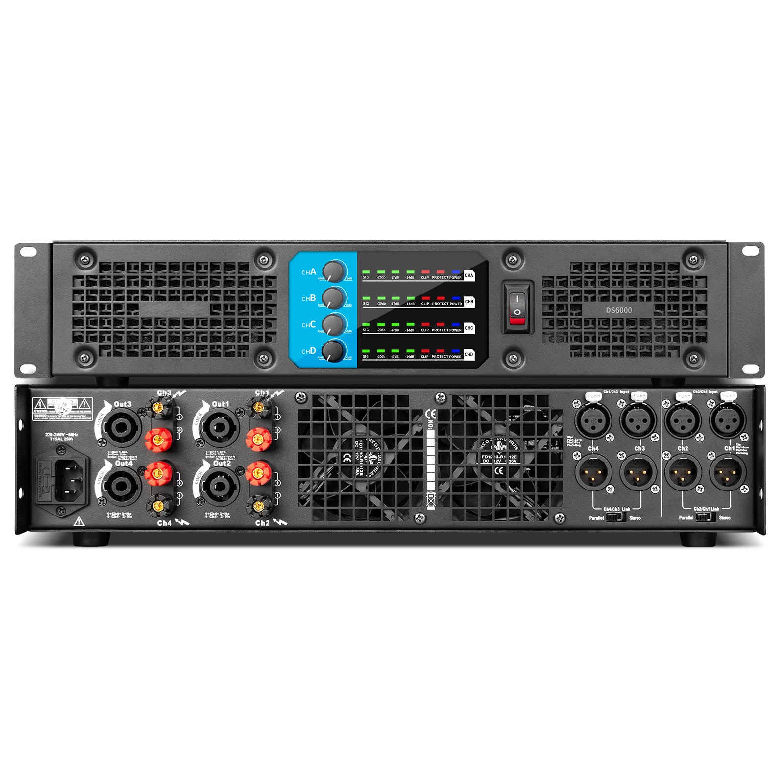 4 Channel 600W*4 Power Amplifier Professional For Sound System Stage Amplifier High Power Audio Sound For DJ Band Performance
