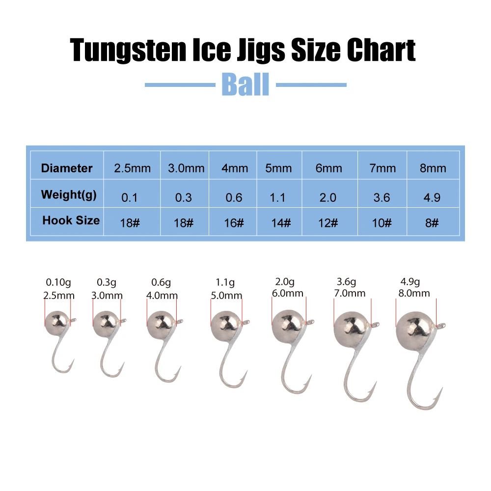 Elite TG Tungsten Ball Jig Head, Winterangeln 2,5 mm ~ 8 mm Deep Water Barsch Crappie Bluegill Soft Lure Hayabusa Hook