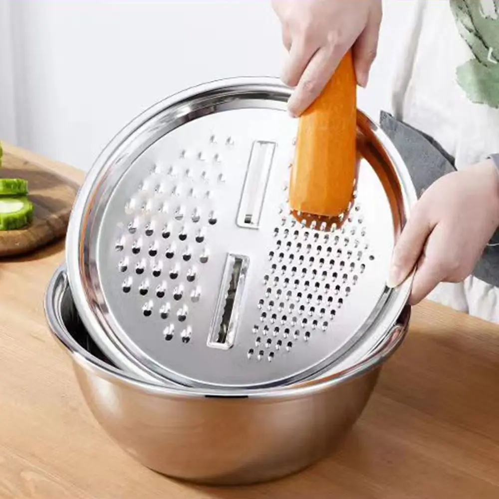 

Stainless Steel Vegetable Washing Basket Stackable Reusable Vegetable Slicer Grater Thickened Quick Drainage