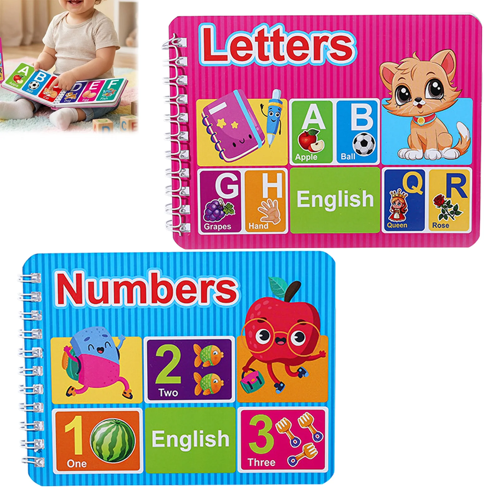 Early Education Cognitive Cards Book Alphabet Numbers Learning Educational Toy for Kids with Safe Rounded Corners Portable