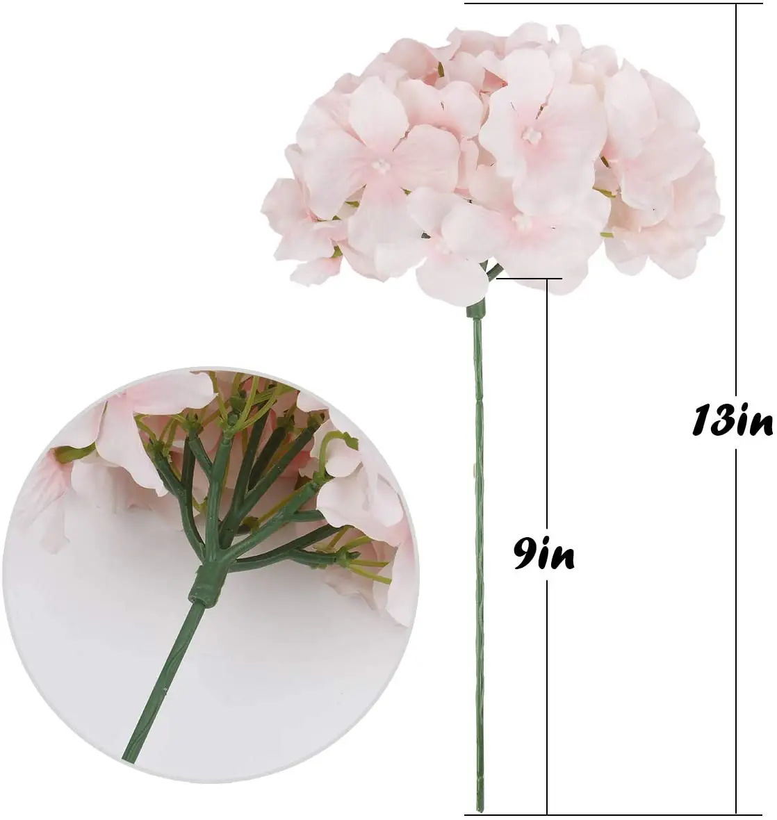 5PCS 54 Heads Silk Hydrangea Heads Artificial Flowers Heads with Stems Fake Hydrangea Flowers for Home Wedding Party Decoration