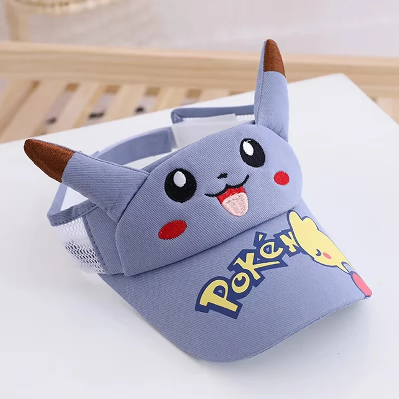 Gorra con visera para niños de Pokemon Pikachu, sombrero para el sol con parte superior vacía de malla transpirable con orejas 3D, gorra de protección solar ajustable para actividades al aire libre