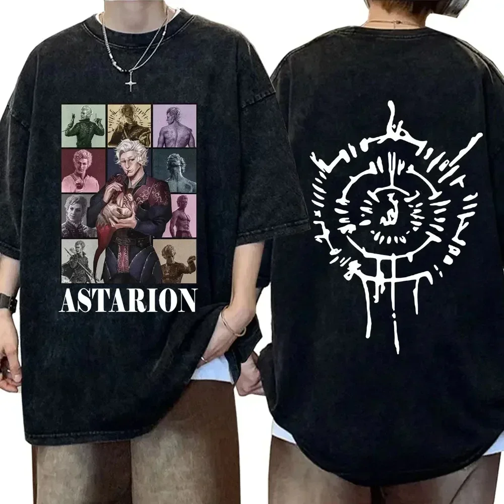 Hot Astarion Baldur's Gate 3 Vintage Washed T Shirt Men's Women Fashion Oversized T-shirt Casual Loose Tee Shirt Cool Streetwear