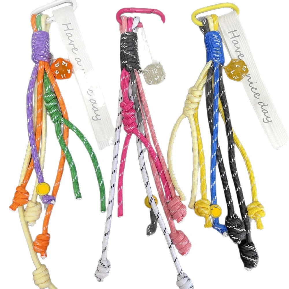 Colored Multi-Sided Dice Woven Rope Car Keychain Mobile Phone Pendant Hanging Rope Bag Pendant Home Decor Mini Models for Girls