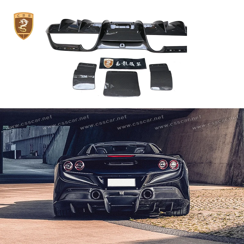 CSSCAR Bright Black Dry Carbon Fiber N Style Car Rear Lip Spiltter Spoiler for Ferrari F8 Bumper Bottom Retrofit Kit Accessories