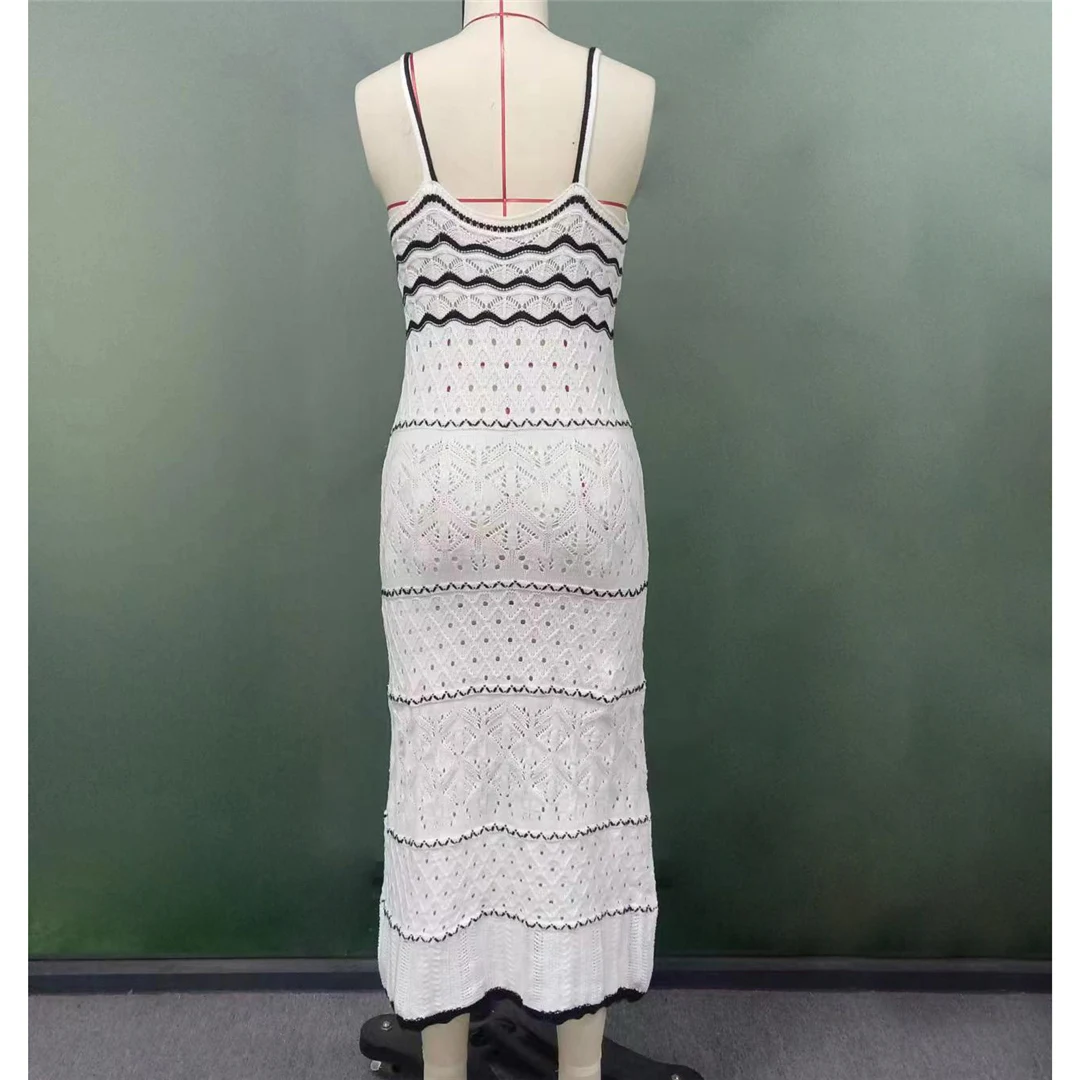 Splicing, rückenfreies, gehäkeltes, gestricktes Tunika-Strandkleid, Strandkleid, Strandmode, Damenmode, V5579 – Detail 10