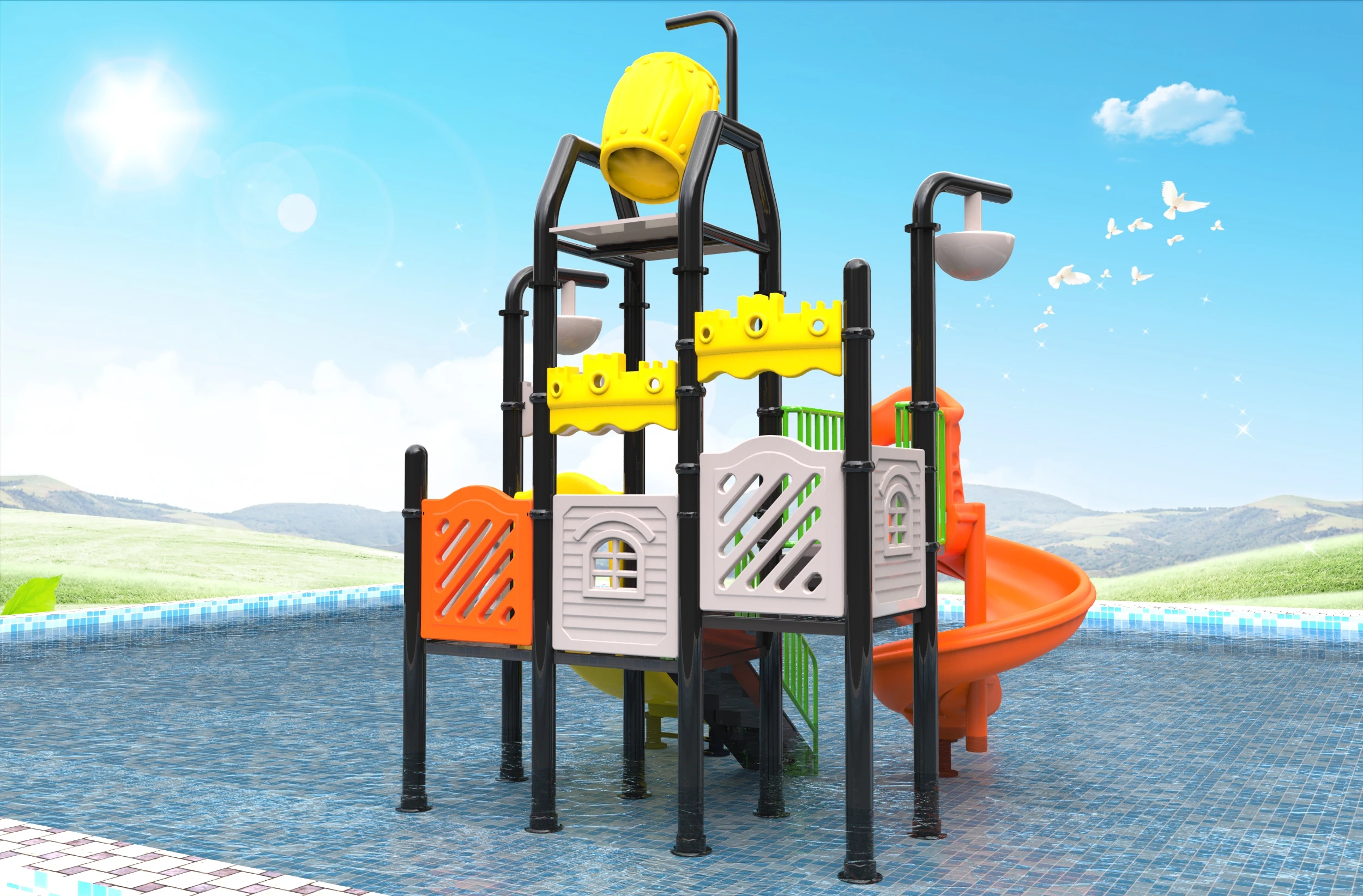 2026  New Design Outdoor Kids Pool Water Plastic Slide Playground for Water Park Equipment
