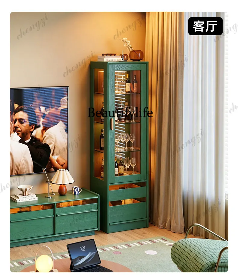 Glass wine cabinet display cabinet, new living room for home use, solid wood storage, display, shelves