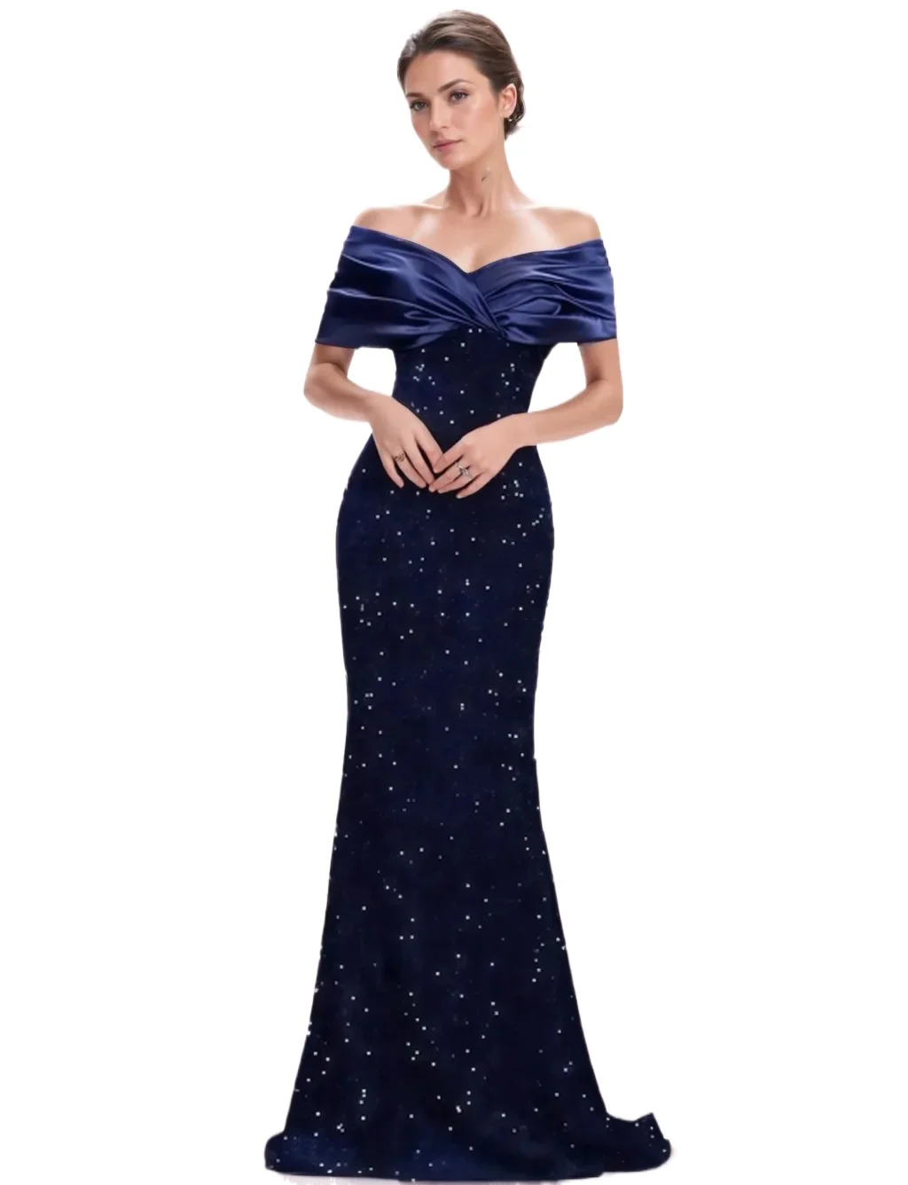

Elegant Ruched Off Shoulder Mermaid Sequined Long Formal Evening Dress
