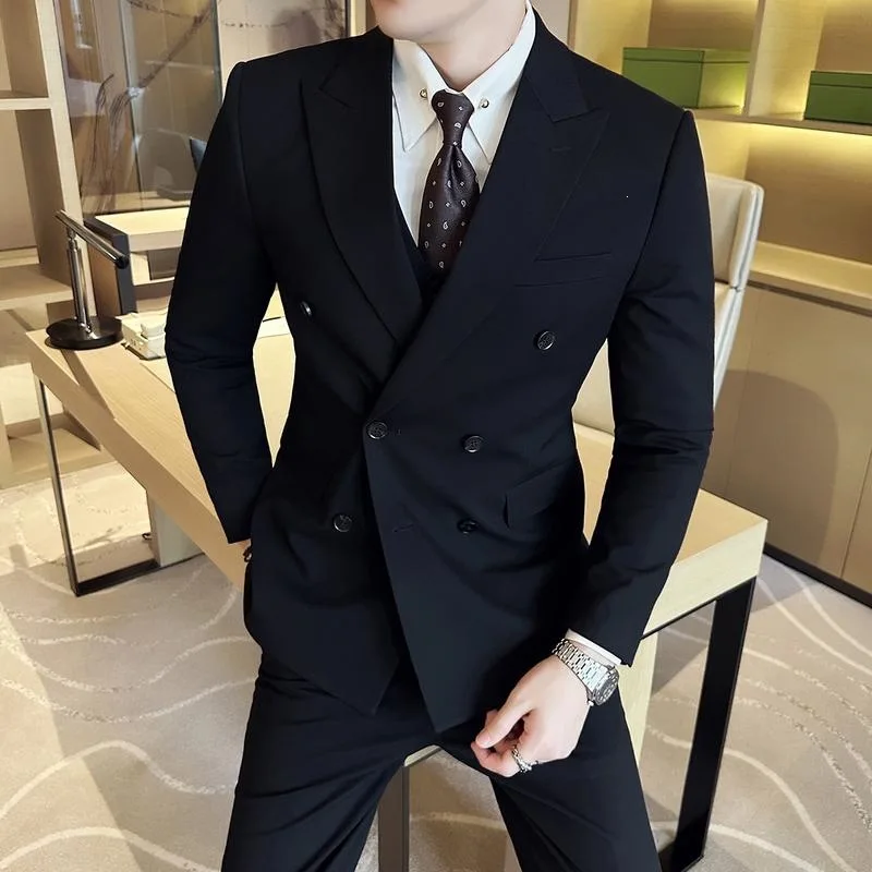 Double Breasted Slim Fit British Style Suit Men's Fashion Autumn Season Special Wide Edition No Brand Registered Trademark