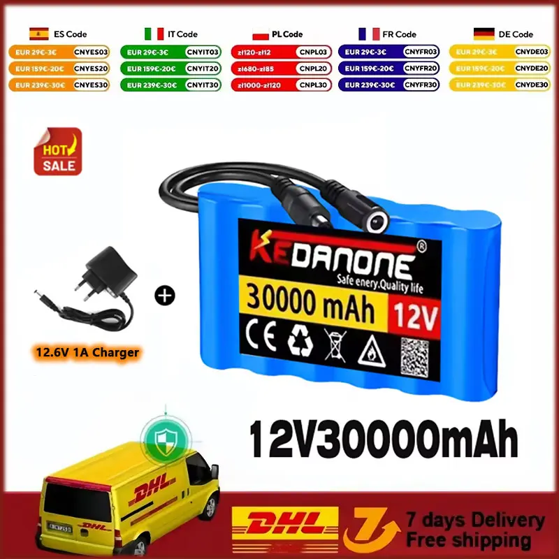 

New 3S2P 12V 30000mAh Portable Super Rechargeable Lithium Ion Battery Pack Capacity DC CCTV Cam Monitor +12.6v Charger