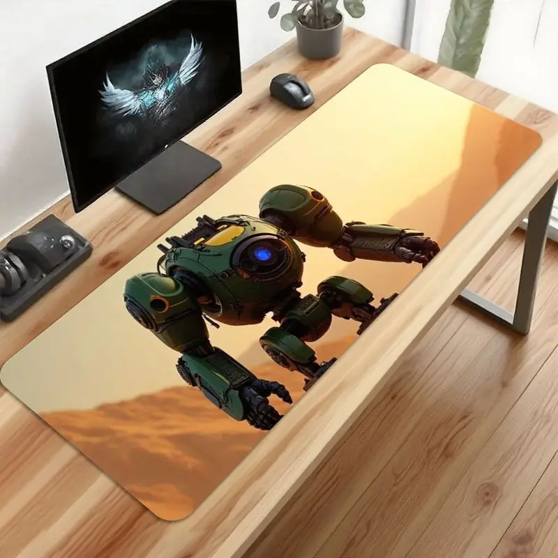 قطعة واحدة من لوحة ماوس الألعاب الروبوتية الخيال العلمي - منظر طبيعي لحدروب الشمس الصحراوية الميكانيكية الملحمية، طباعة غير قابلة للانزلاق وسلسة عالية الدقة، حصيرة مكتب ممتدة كبيرة لـ G