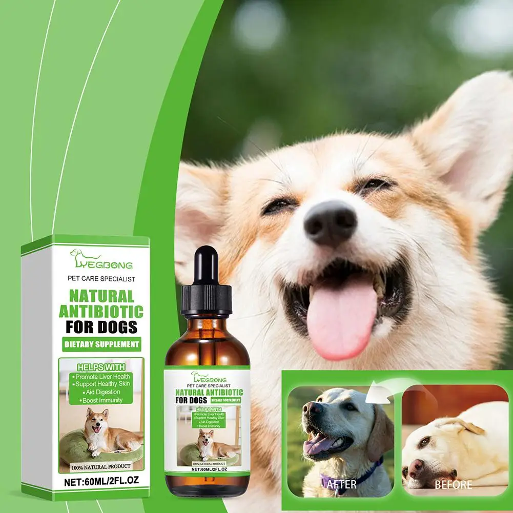 Suplementos dietéticos para perros, gotas líquidas, Dewormer de hierbas con probióticos, absorción nutritiva, inmunidad, impulso amplio para perros A2T5