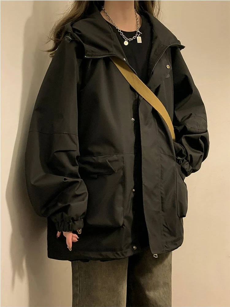Cargo Hooded Jackets Women Solid Leisure Classic Couple Designed Baggy Japanese Style All-match Stylish Graceful Basic Seductive