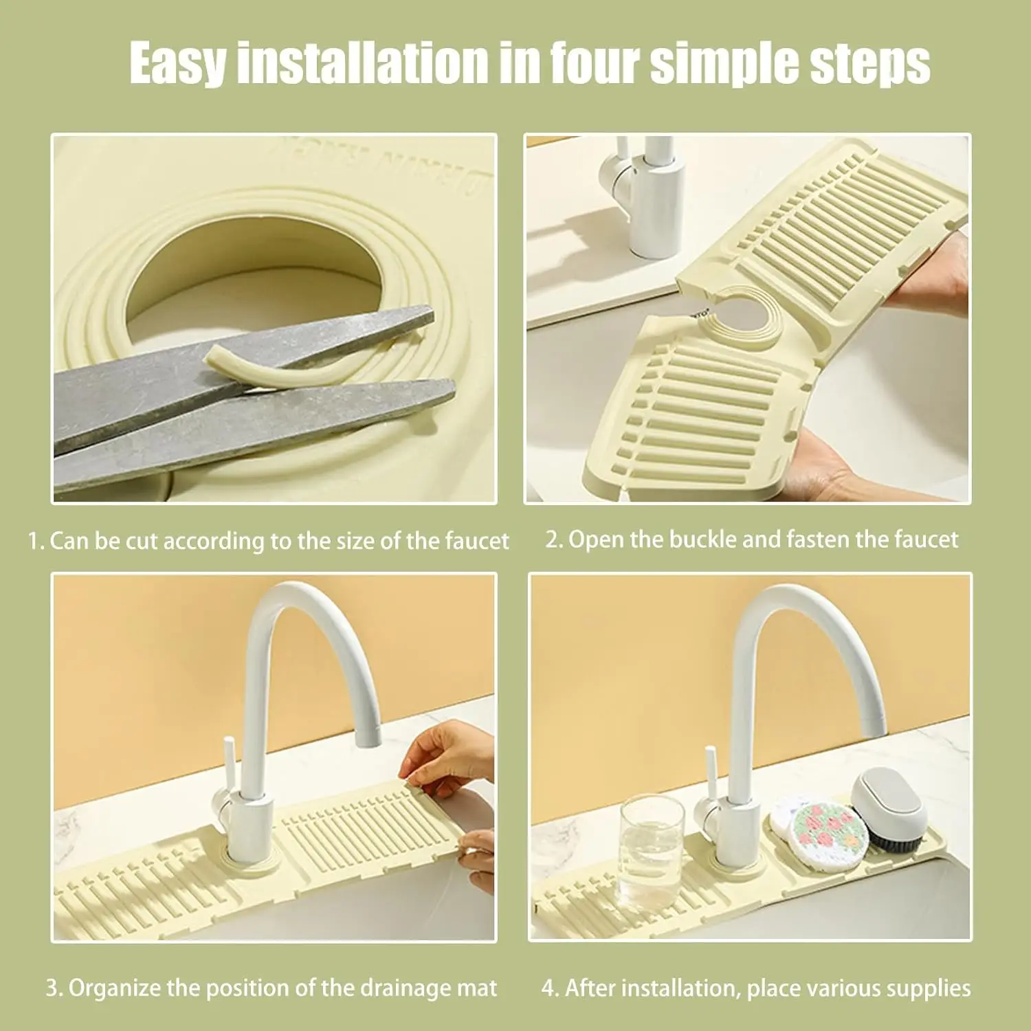 Silicone Faucet Mat for Kitchen Sink - Fast Drying Draining Mat Stone Sink Tray Kitchen Countertop Drain Rack Accessory