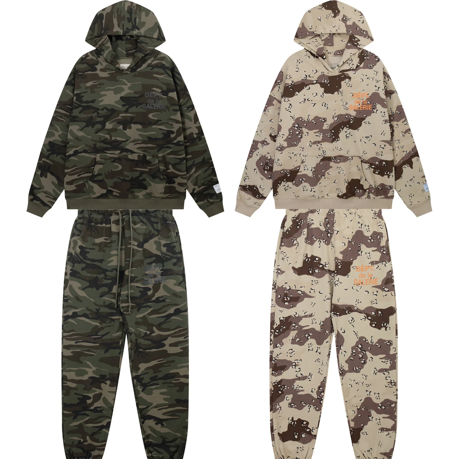 

Classic Camouflage Logo Hoodie Sweatirt Trousers with French Slogan Lettering Youth Casual Sportswear Autumn Collection
