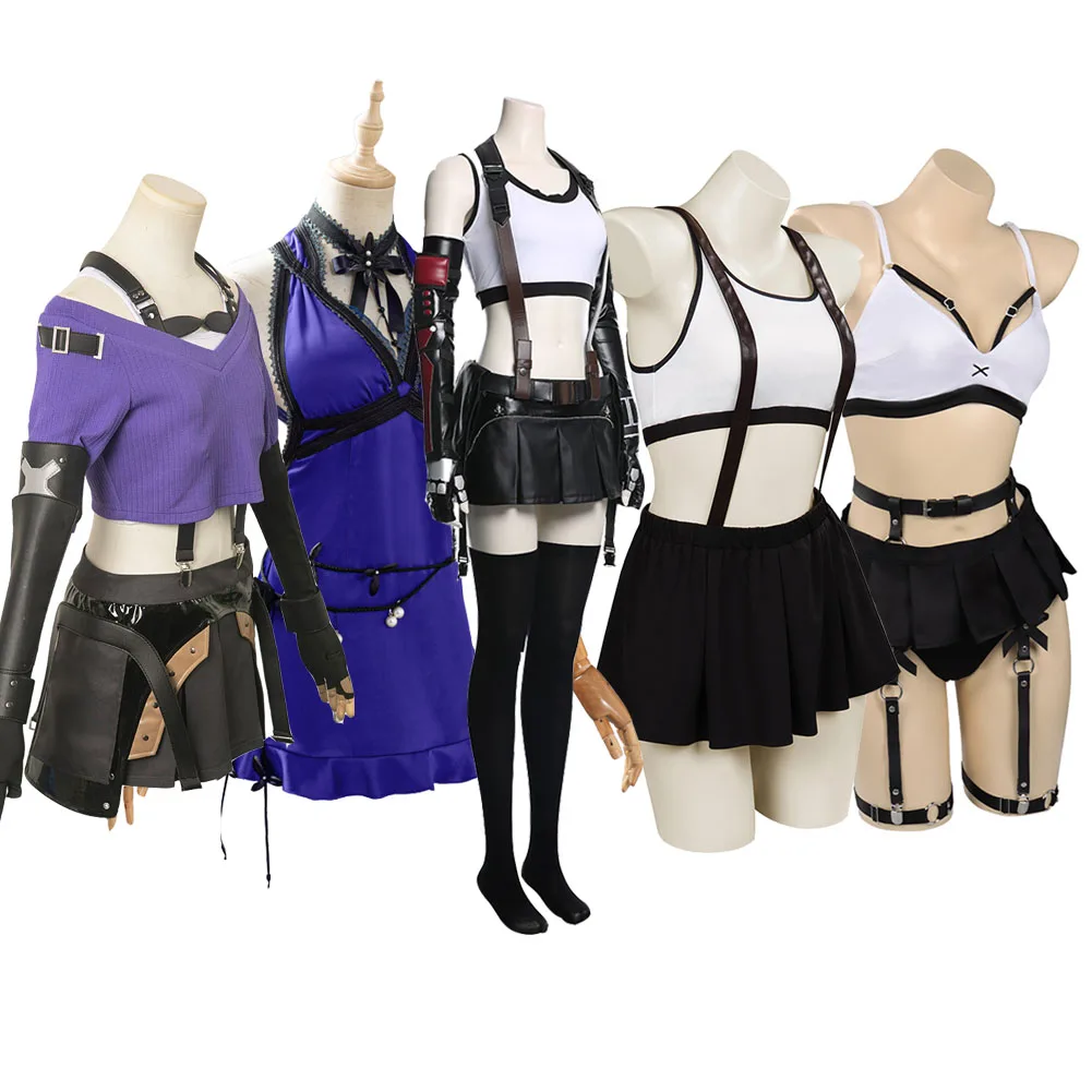 Final Fantasy Tifa Lockhart Cosplay Women Dress Costume Vest Skirt leggings Wig Outfits Girls Sexy Halloween Carnival Party Suit