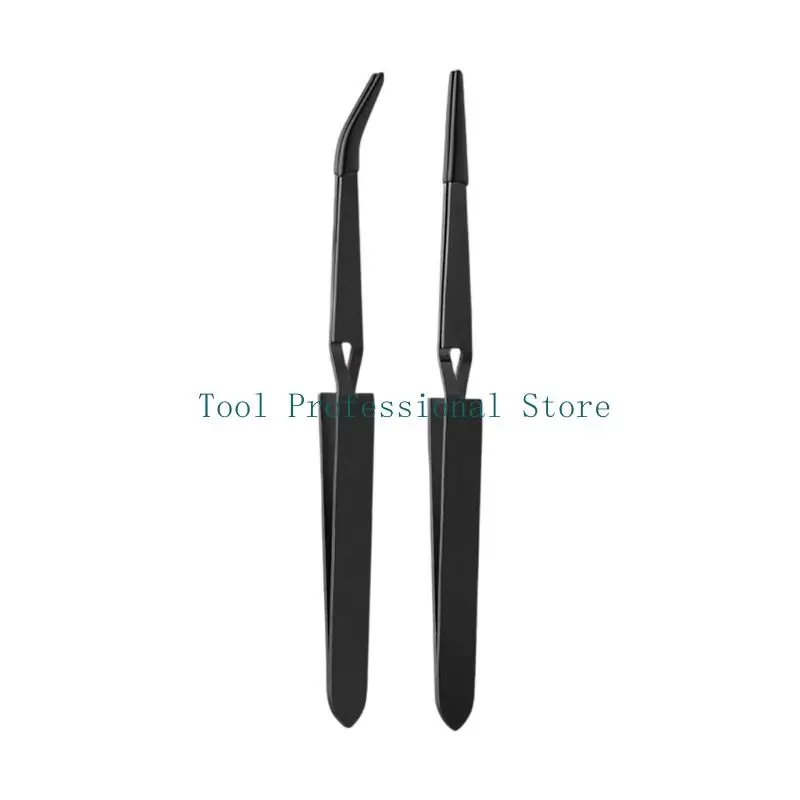 57QF 2Pcs Reverse Tweezers With Rubber Tip Flat Angled Tweezers Metal Sticker Tweezers for Repair Jewellery Accessories