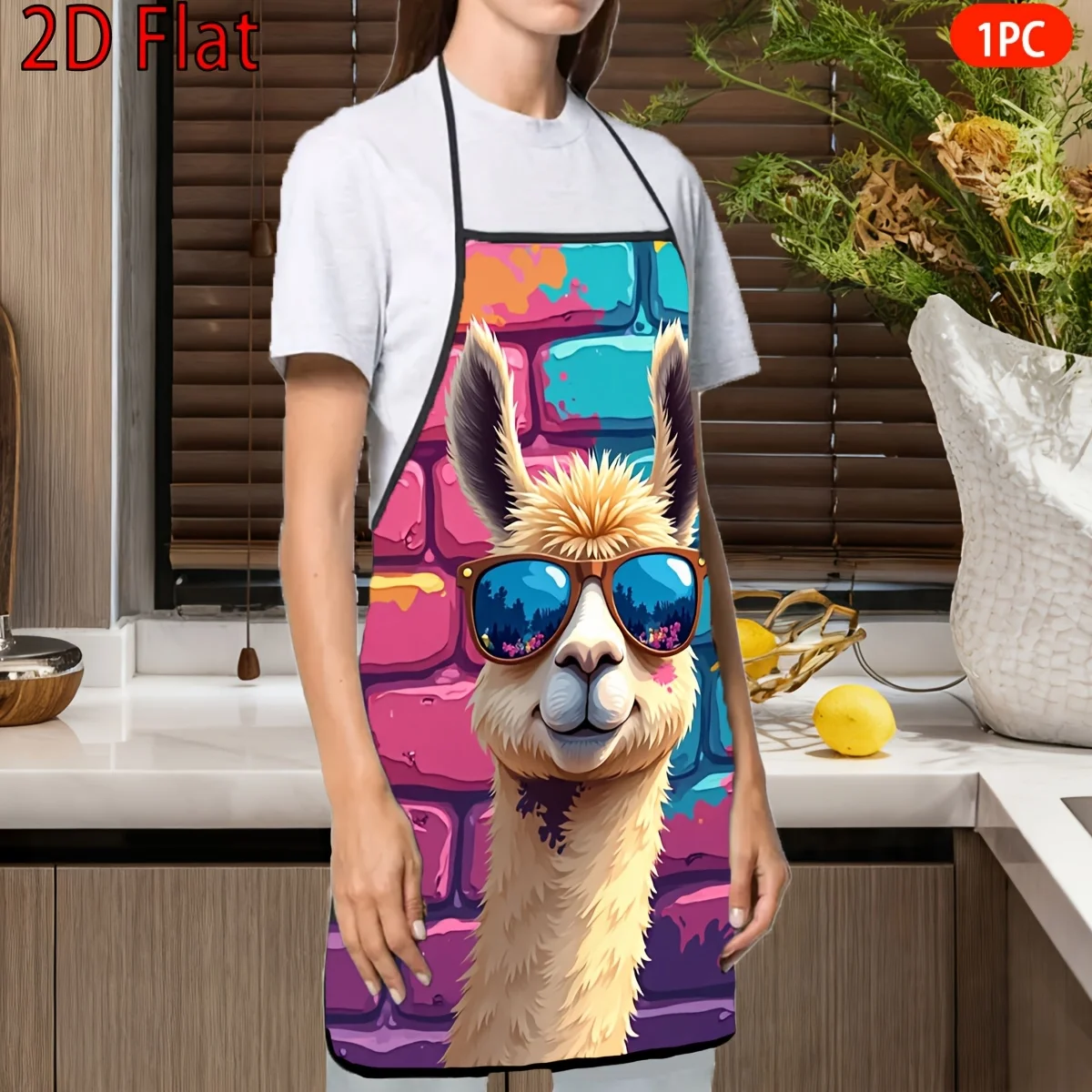 Cool Llama Sunglasses Apron, Funny Animal Kitchen Bib, Graffiti Style Cooking Apron, Colorful Alpaca Chef Waistcloth, Party Gift