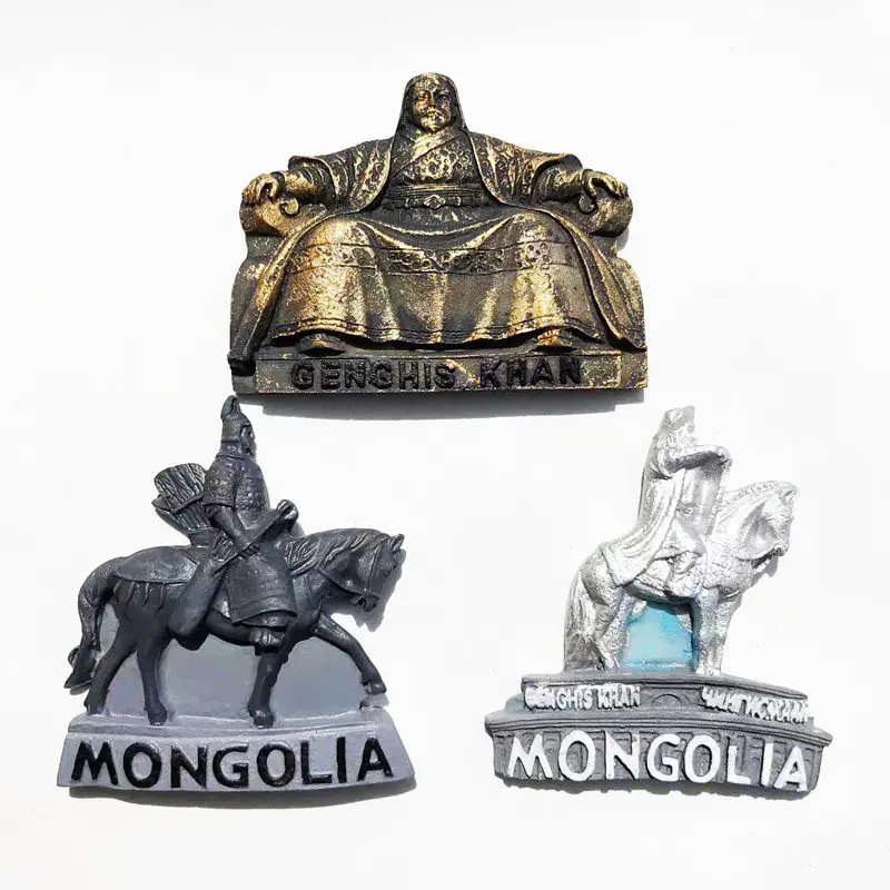 

Mongolia Ulaanbaatar National Palace Tourist Souvenirs Genghis Khan Statue Crafts Resin Magnetic Refrigerator Stickers