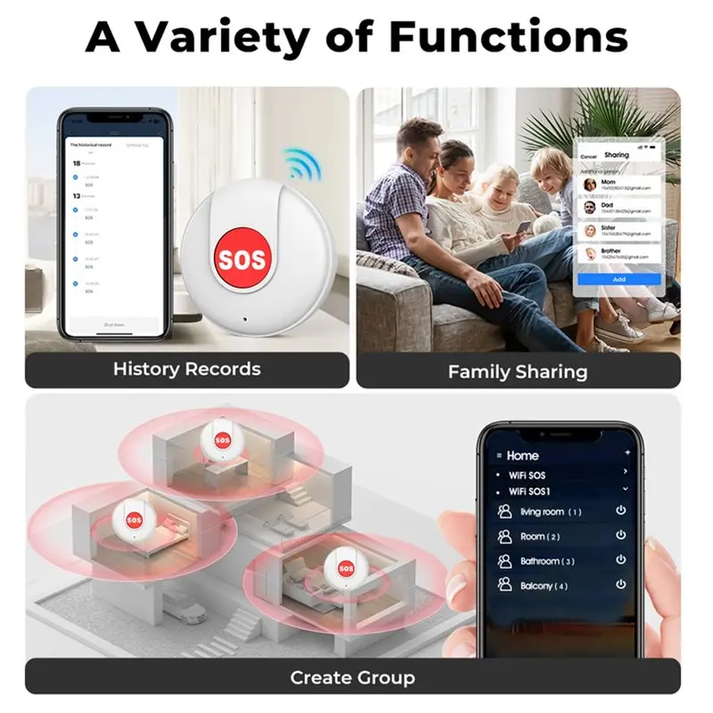 ABZZ-Tuya Smart Wifi SOS Button Emergency Wireless Security Alarm Panic Device For Elderly Kids For Safety Smart Life Remote