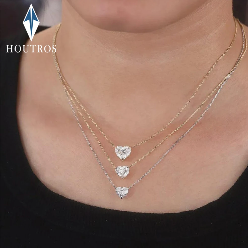 

1/2/3CT сердце огранки муассанит пасьянс кулон ожерелье для женщин сертифицированное стерлинговое серебро 925 пробы 18 К позолоченное ожерелье ювелирные изделия