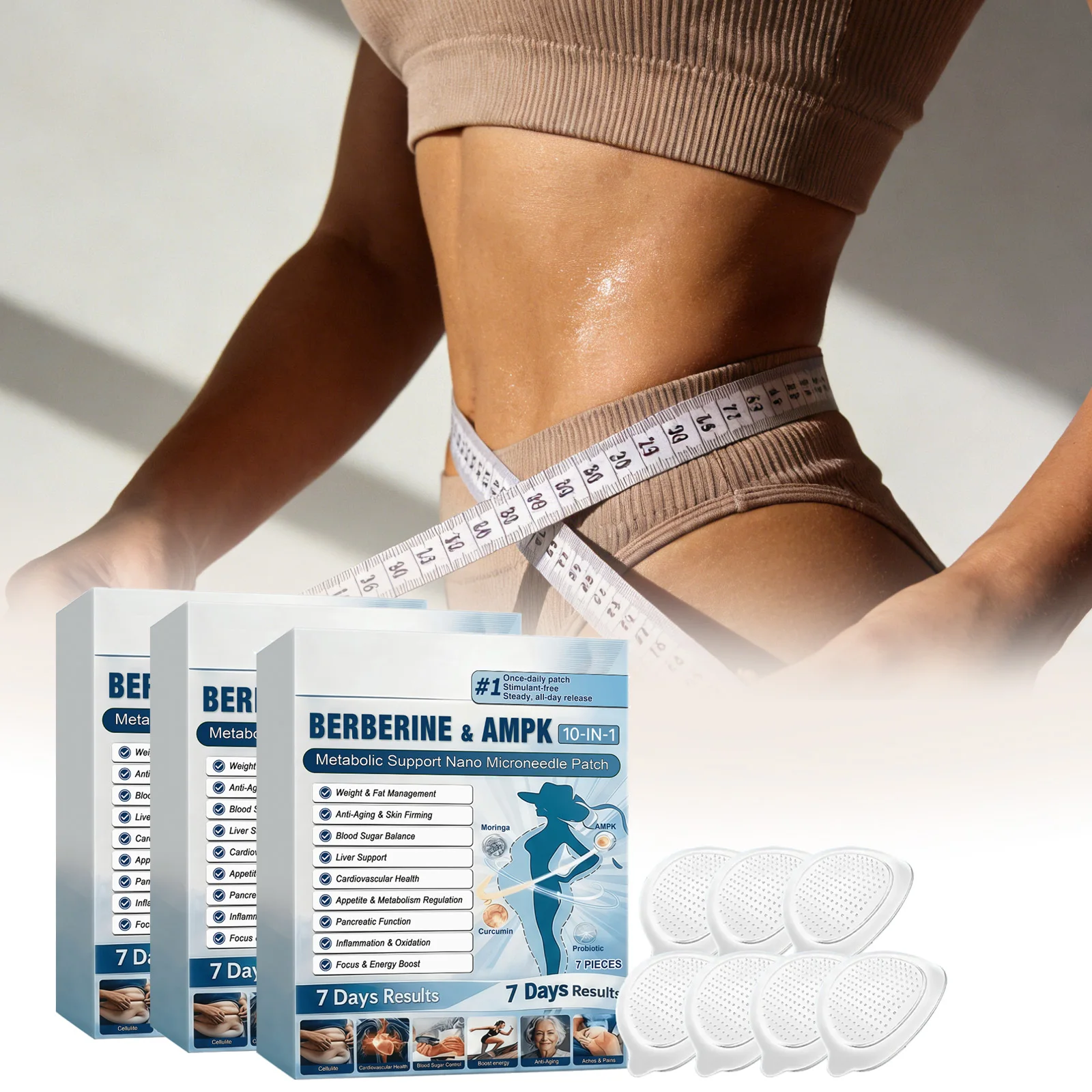 Parche de microagujas nano con berberina AMPK 10 en 1 para el cuidado de la piel, que realza las líneas de expresión y protege la piel en todo el cuerpo.
