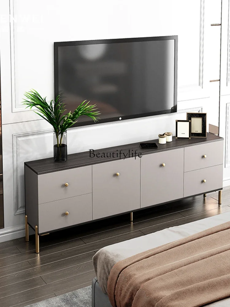 Light luxury high-end TV cabinet narrow small apartment ultra-thin modern simple storage integrated