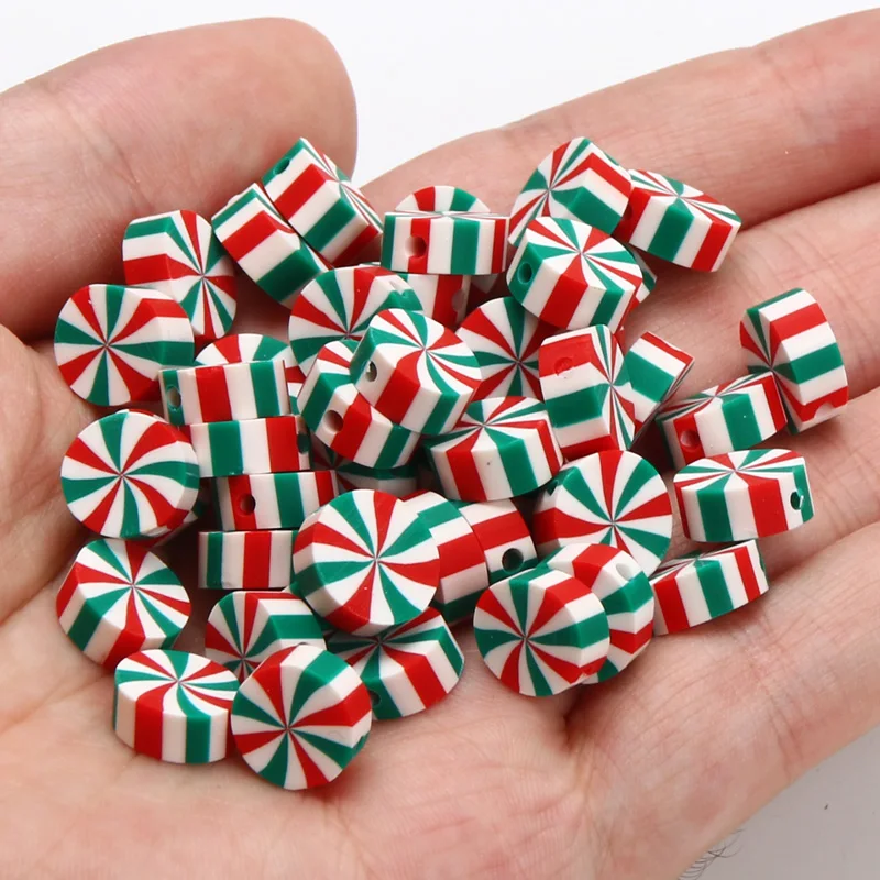 20/50/100 قطعة 10 مللي متر عيد الميلاد قوس قزح الحلوى حبيبات صلصال بوليمر كلاي خزر عازل لصنع المجوهرات الخرز قلادة DIY بها بنفسك اكسسوارات