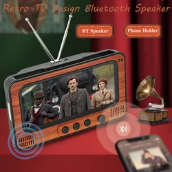 Retro Bluetooth Speaker Hifi Stereo Sound Box Vintage TV Design Wireless Handsfree Music Player Portable Phone Holder Home Decor