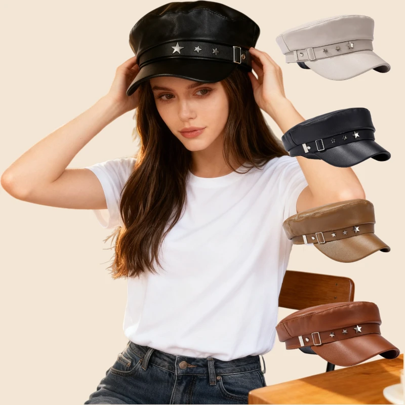 1 Stück Damen-Baskenmütze mit schwarzer Stern-Stickerei, einfarbiger Retro-Hut, lässiger flacher Newsboy-Hut im koreanischen Stil für Outdoor, Reisen