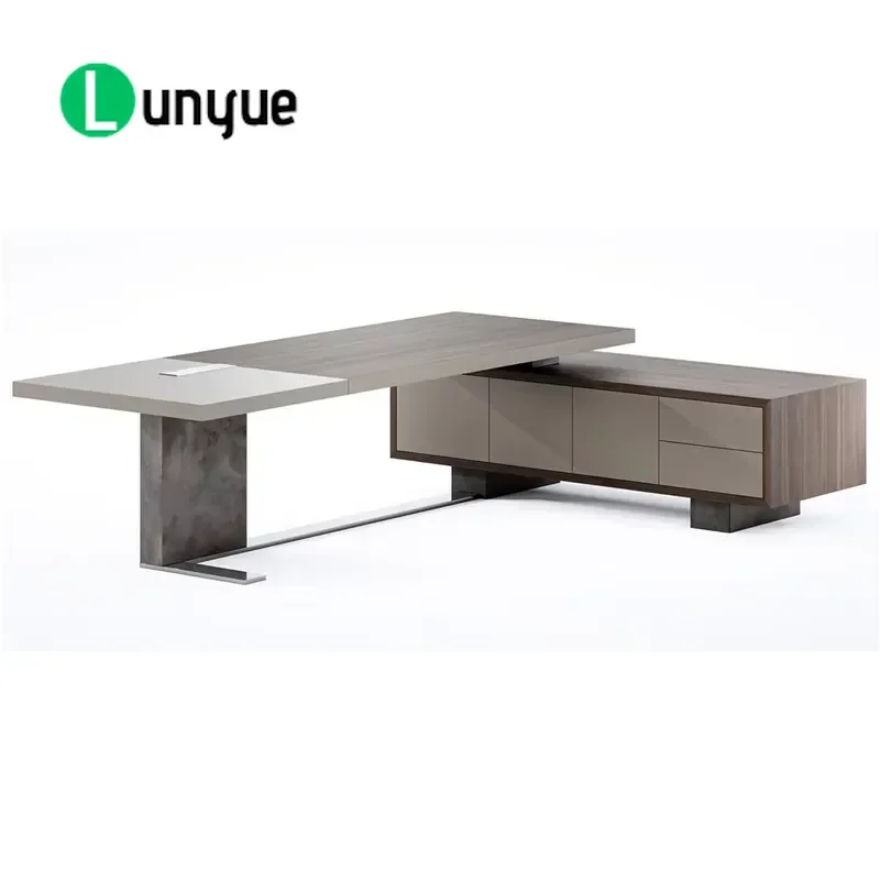 Modern L Shaped Wooden Computer Desk with Drawers and Bookshelves for Home Office Commercial Use Space Saving Storage