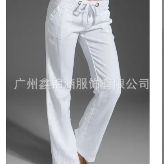 

Pants 2024 Summer Fashion New Casual Cotton Linen Tape Pockets Solid Color Casual Elegant Women’s Trousers