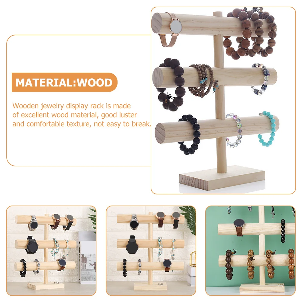 

Трехъярусная деревянная подставка для украшений: органайзер для браслетов, серег, аксессуаров, кулонов и часов