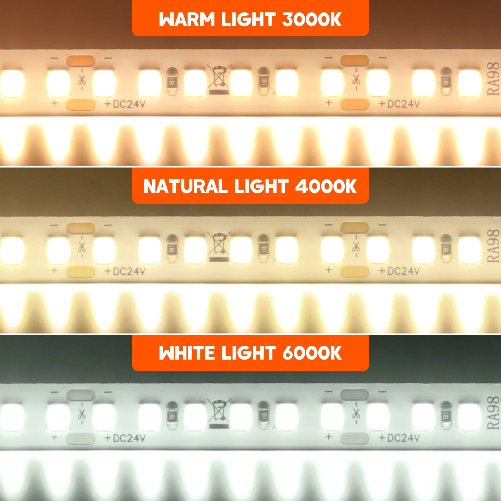 5M 10M LED Strip Light 24V Flexible LED Tape RA98 2835 120LEDs 180LEDs Eye Protect Ribbon Light 3000K 4000K 6000K