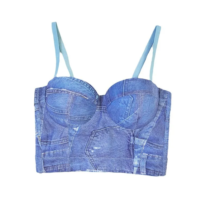 Sexy Sottile Denim Me Fibone Strap Tube Top Intimo da donna Coppa monopezzo Internet transfrontaliero Famosa ragazza piccante