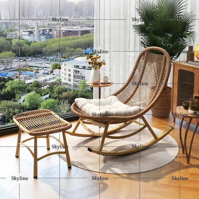for Qiaochen Rocking Chair Household Leisure Rattan Chair Balcony Outdoor Courtyard Recliner Adult Sleeping Rattan Chair