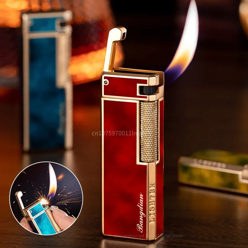 Butane Gas Lighters Retro Side Slide Grinding Wheel Ignition Open Flame Cigarette Lighters Smoking Accessories Unusual Lighters